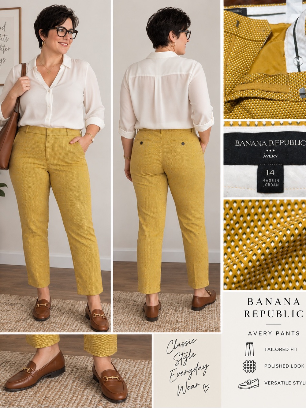 Banana Republic Avery Pants Size 14 Mustard Yellow Textured Ankle Trousers